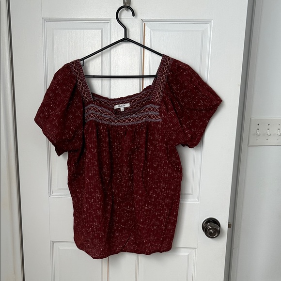 Madewell Tops - Madewell Burgundy Embroidered Square-Neck Blouse
